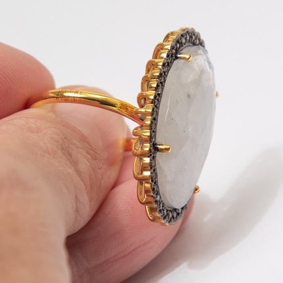 Rarities by Carol Brodie statement cocktail ring large moonstone & diamonds 10 - Picture 9 of 15